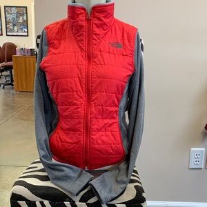 The North Face Red Quilted Front Hybrid Fleece Puffer Jacket